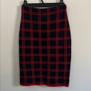 Twik Bold Red and Navy Checkered Pencil Skirt